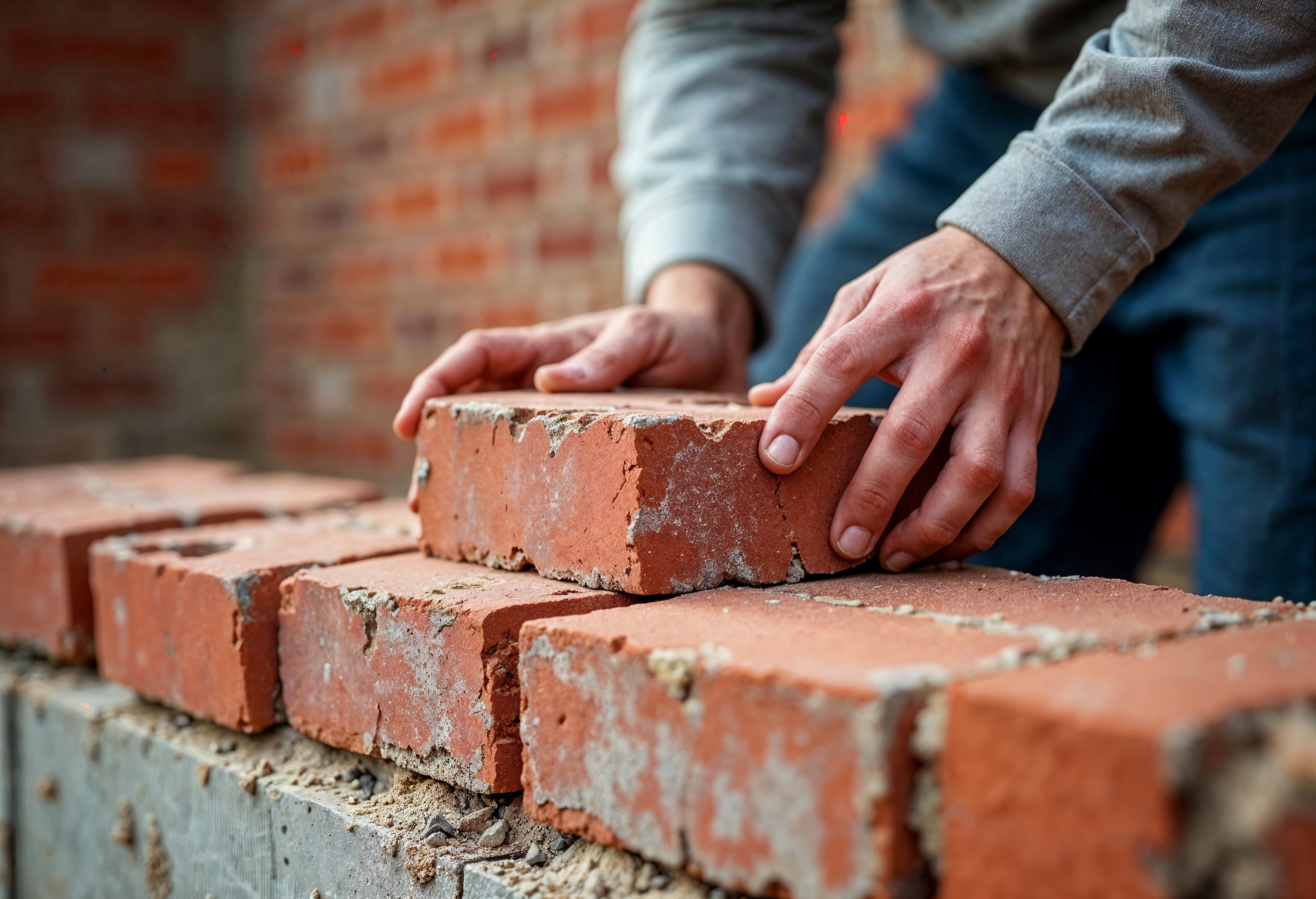 Home close up person doing bricklaying